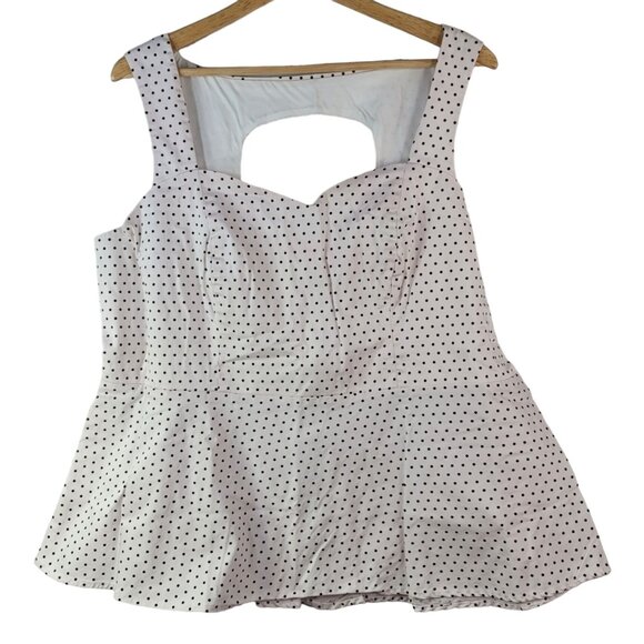 Torrid Pin Up Peplum Top Pink Black Polka Dot 3X Cutout Back Retro Sleeveless - Picture 1 of 8